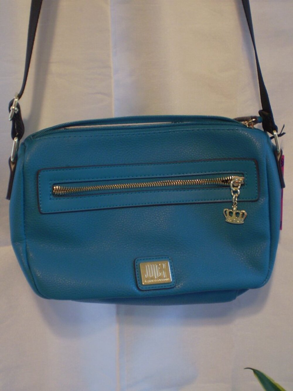 NWT  $50 JUICY COUTURE PEACOCK BLUE CROSSBODY 10"X 18" PURSE/BAG